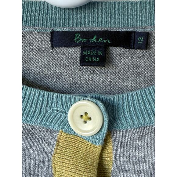 Boden Pink Colorblock Buttons Sweater Cozy Size 12 Gray Cashmere Angora Blend - Picture 3 of 7